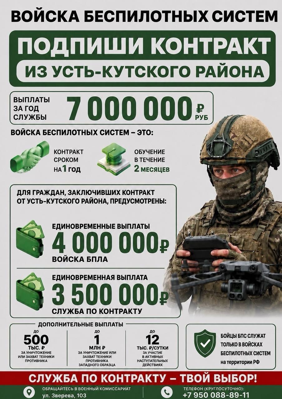 Хочешь служить в войсках БПЛА? Подпиши контракт из Усть-Кутского района